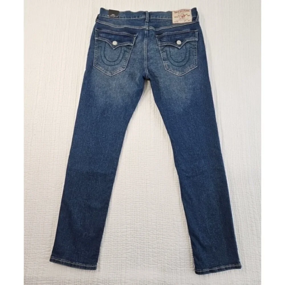 True Religion Rocco Jeans Men's 33x32 NWT Flap Pockets Green Contrast Stitch NEW